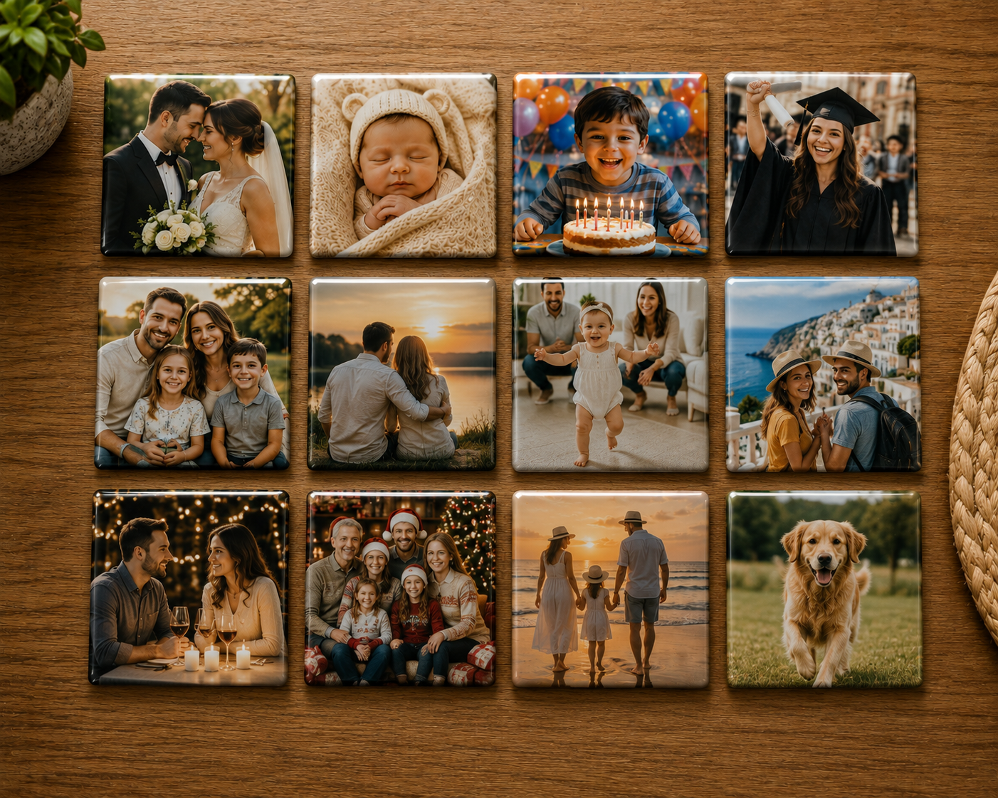 Twelve Custom Magnets 3 x 3 Inches