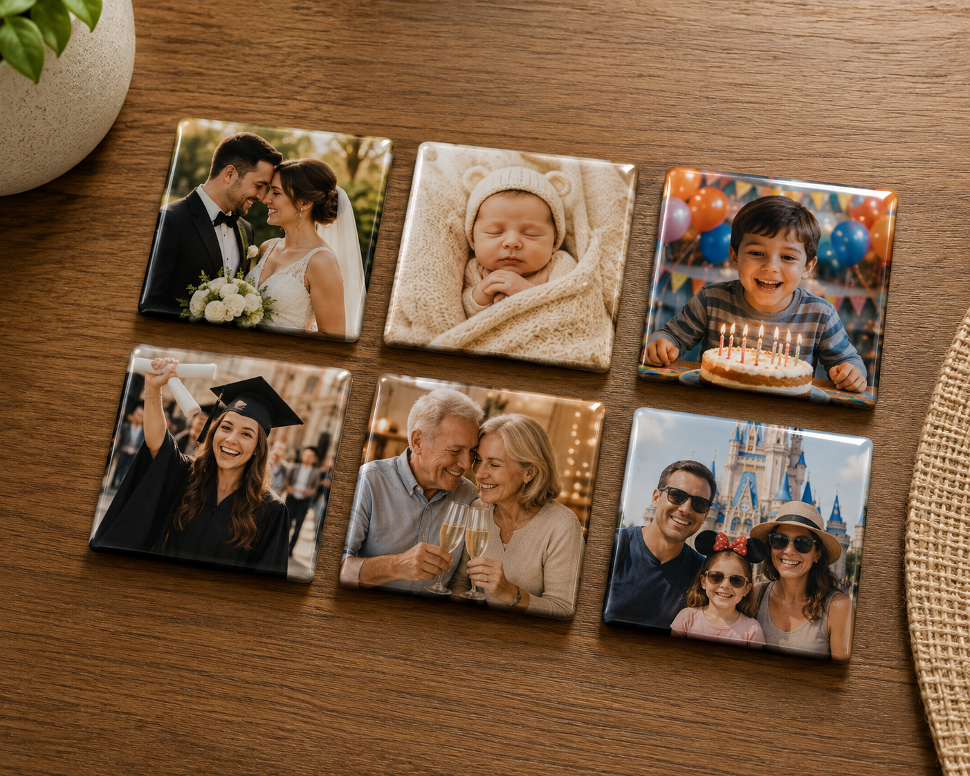 Six Custom Magnets 3 x 3 Inches